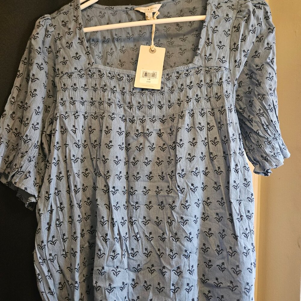 blue jean shirt with flowers